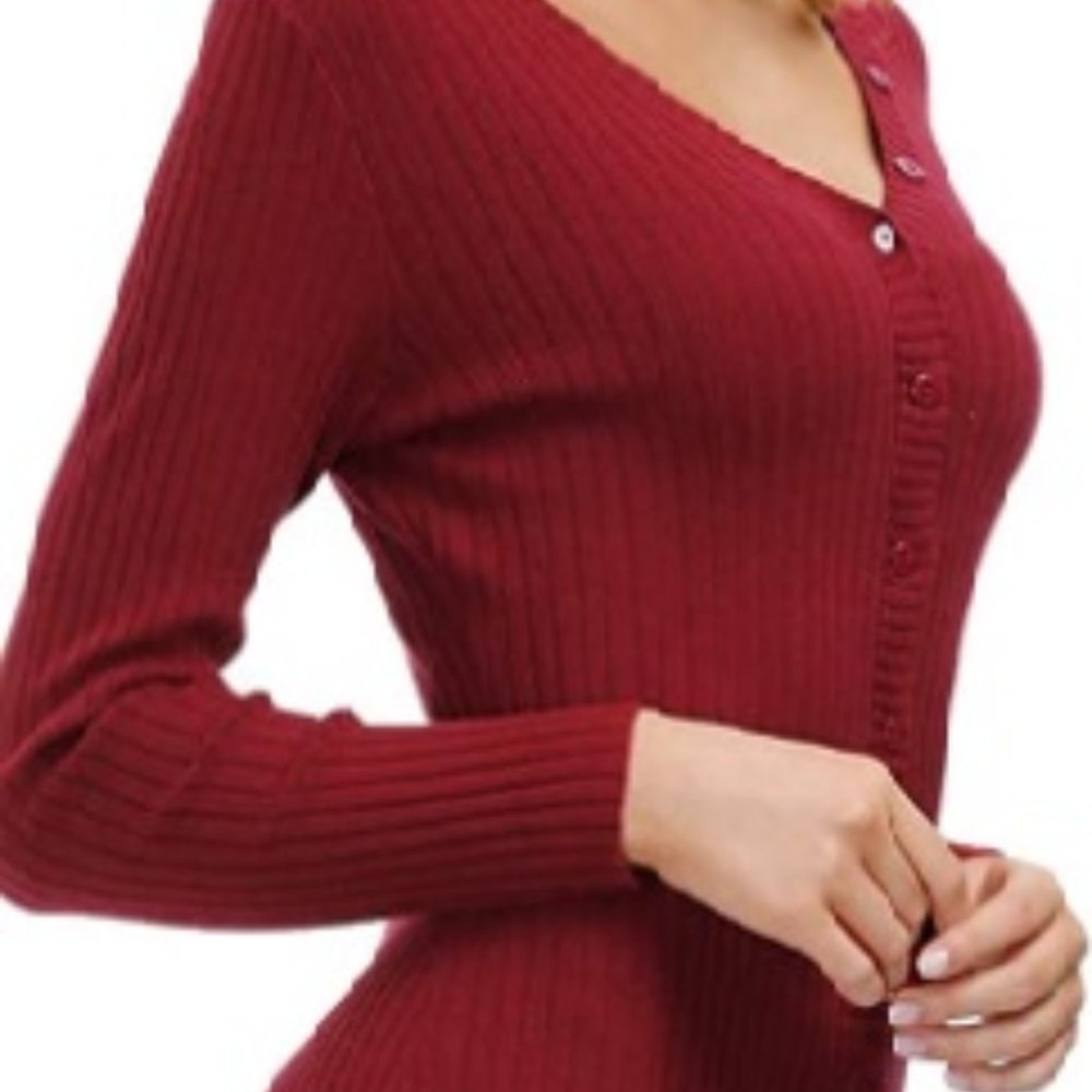 Dark Red Sweater Dress/Cardigan Rib Knit
